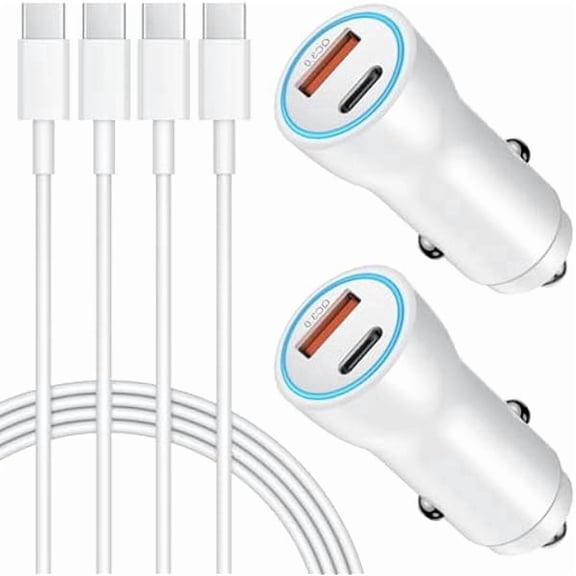 LinQingQ 2-Pack USB C Car Charger Fast Charging Compatible with iPhone 17/17 Pro/17 Pro Max/Air/16/15, Type C to C Cable Included, USB Car Adapter