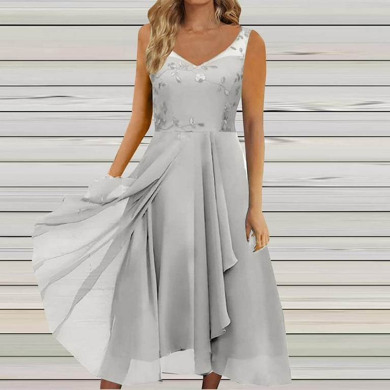 FAOWME Women's Dresses Vacation Beach Party Chiffon V-Neck Splicing Female  Mesh Hollow Long Dress Bridesmaid Evening Dresses - Walmart.com