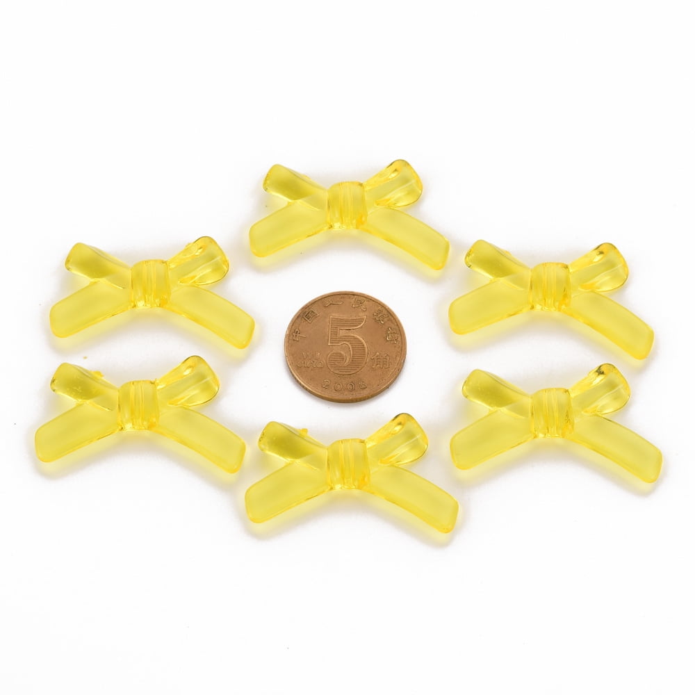 Transparent Acrylic Beads Bowknot Yellow 20x34x5.5mm Hole: 1.8mm about 435pcs/500g
