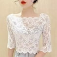 thumbnail image 5 of Quixlent Women Summer Cropped Tops One-word Collar Half Sleeve Blouse See-through Embroidery Lace Pullover Tops, 5 of 7