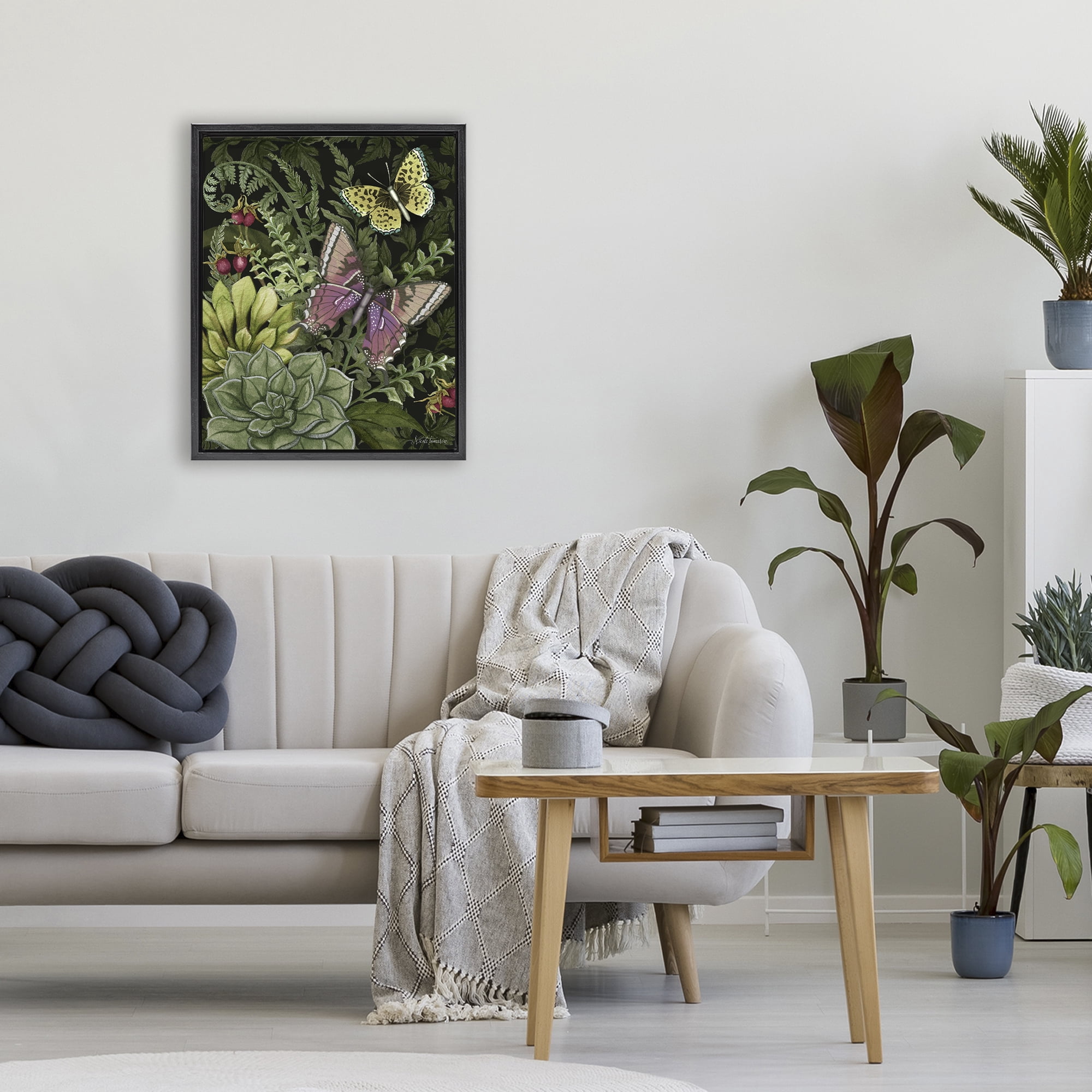 Stupell Industries Dark Succulents Midnight Garden Black Framed Floater Canvas Wall Art, design by Nicole Tamarin