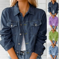 Feancey Women's Jean Jackets Lightweight Denim Bomber Jacket Cropped Casual Long Sleeve Fashion Jackets Fall Thin Coats with Pockets Green L