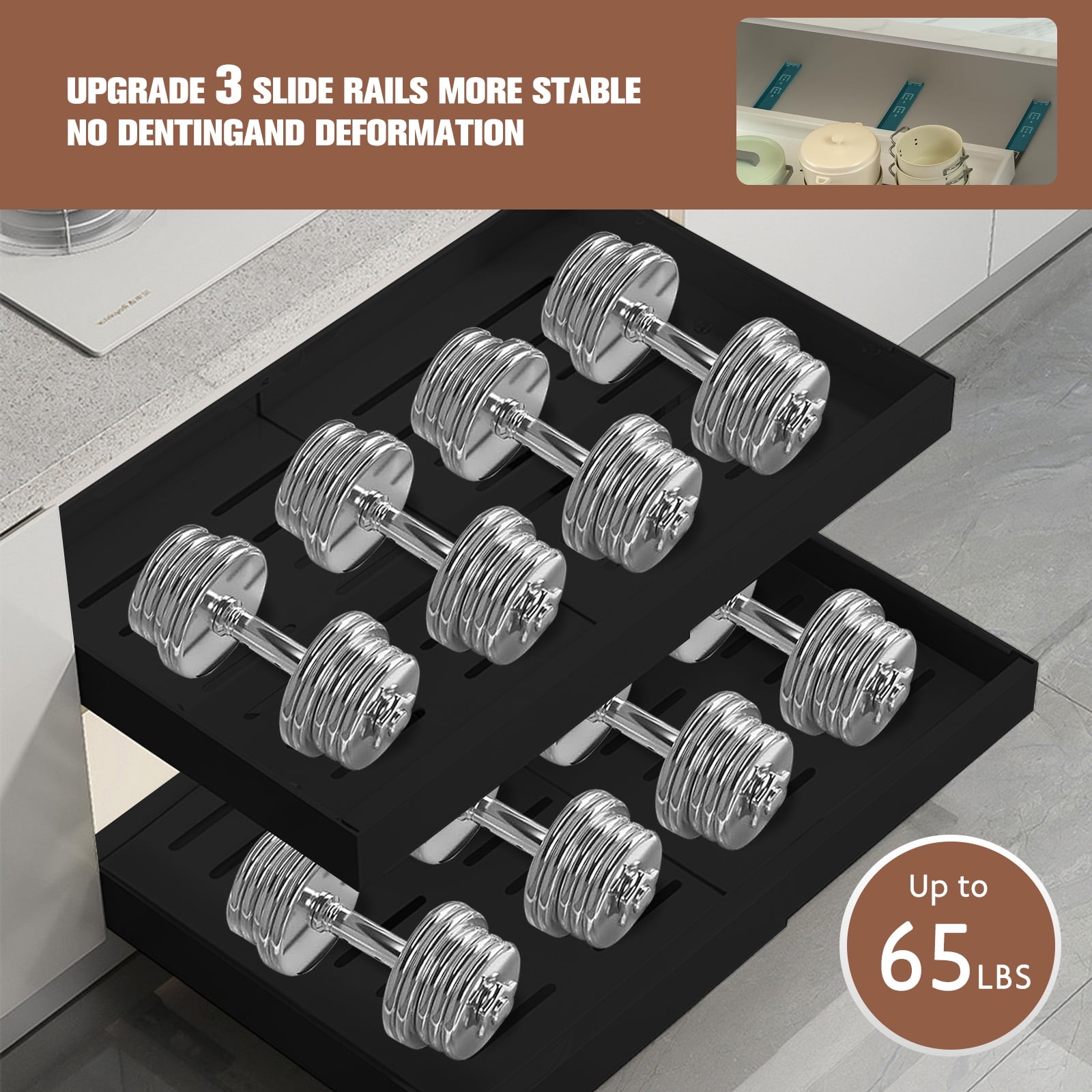 2PCS Expandable Pull-Out Cabinet Organizer with Adhesive Nano Film Fixed Slide out Drawers Under Sink Pull-Out Home Organizers Adjustable Length 12.5"-20.5" for Kitchen Cabinets(Black)