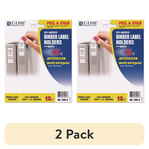 (2 pack) C-Line 70013 1 x 2.81 Self-Adhesive Top Load Ring Binder Label Holders - Clear (12/Pack)