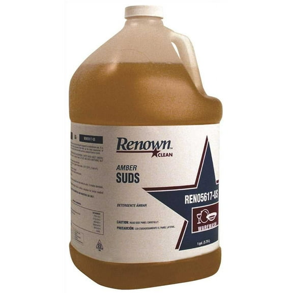 Renown REN05617-US 1 Gal. Amber Suds Pot and Pan Detergent with Lemon Scent Designed for Institutional Use Bottles