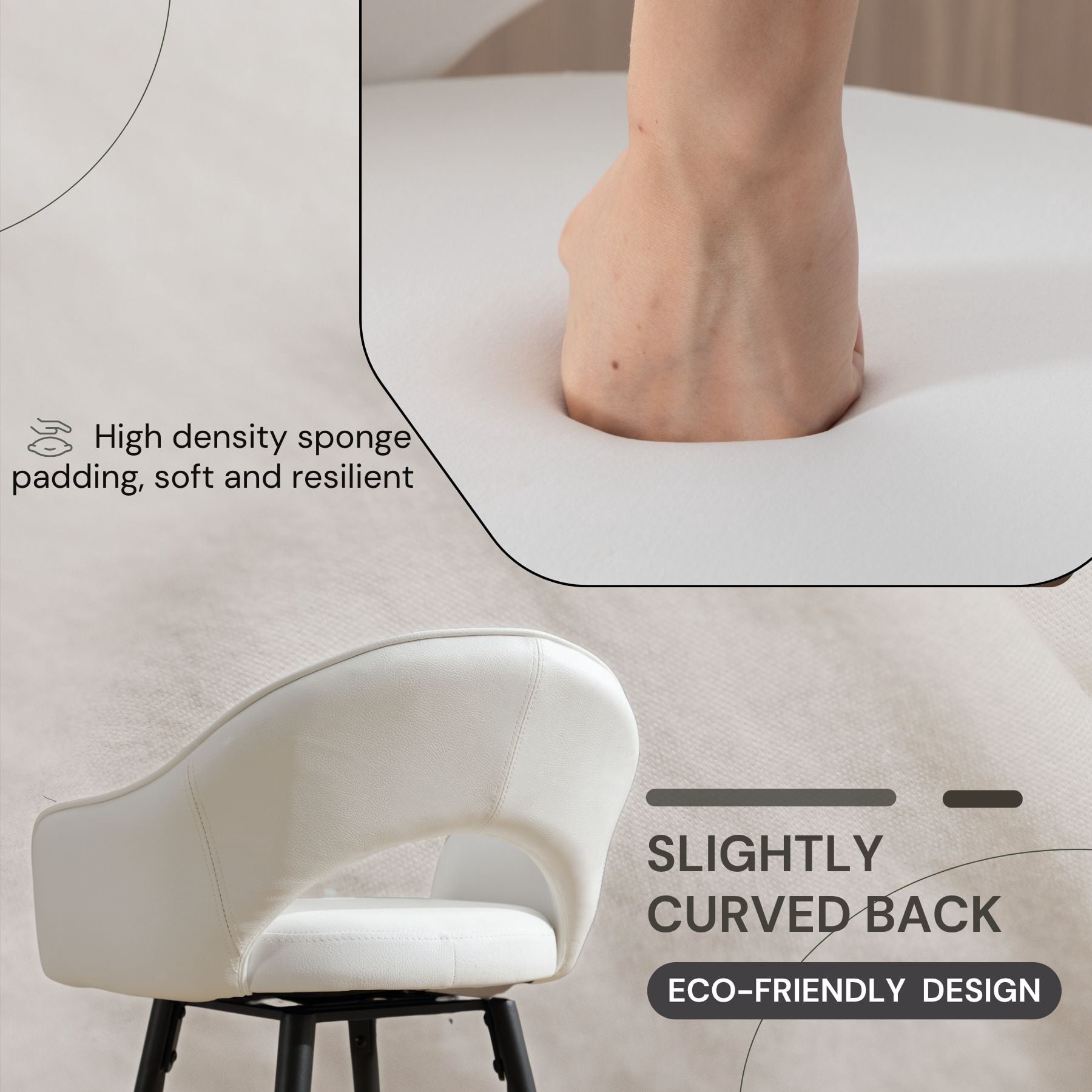 27" Modern Swivel Bar Stools Set of 2, PU Upholstered Counter Height Stools with Metal Legs, Hollow Curved Backrest for Kitchen Island, Home Bar, Bistro,White