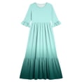 thumbnail image 4 of Girls Boho Tiered Maxi Dress with Pockets Ombre Summer Casual 3/4 Sleeve Mint Green,Size 9-10 T, 4 of 7