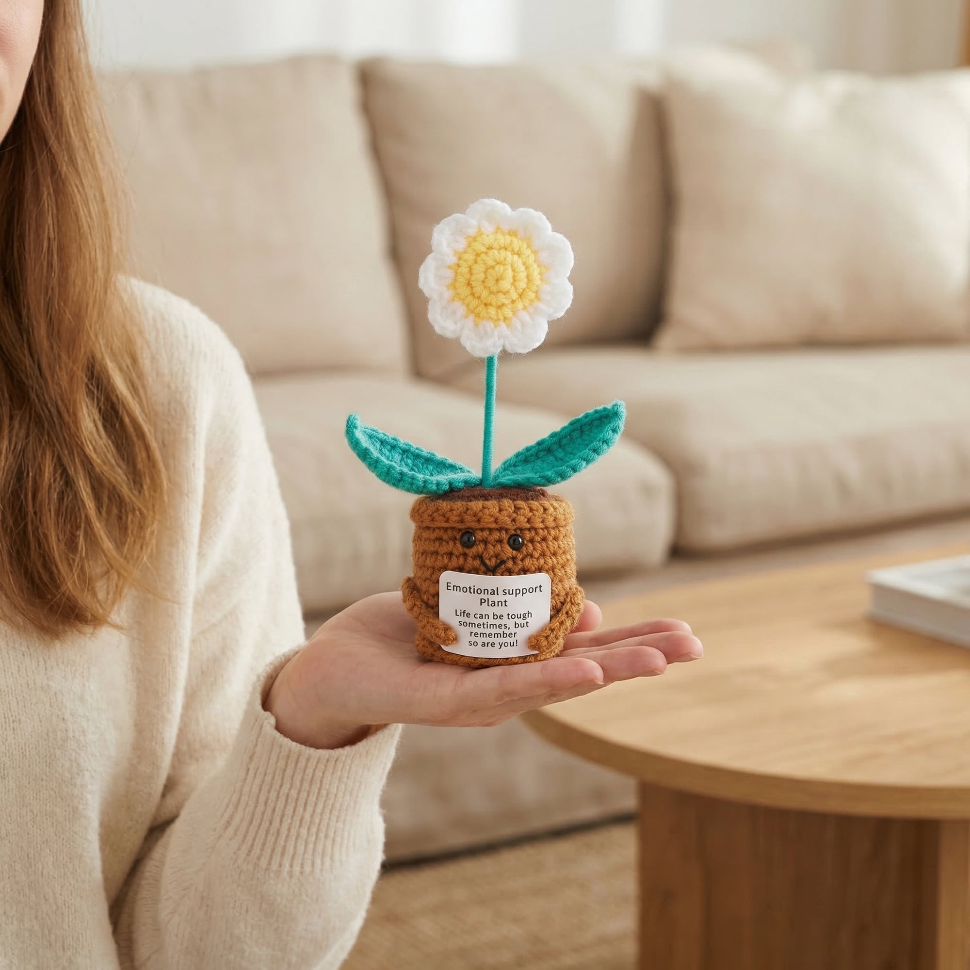 Unique Bargains Handmade Crochet Potted Knitted Plant Daisy-Shaped 4.3inch
