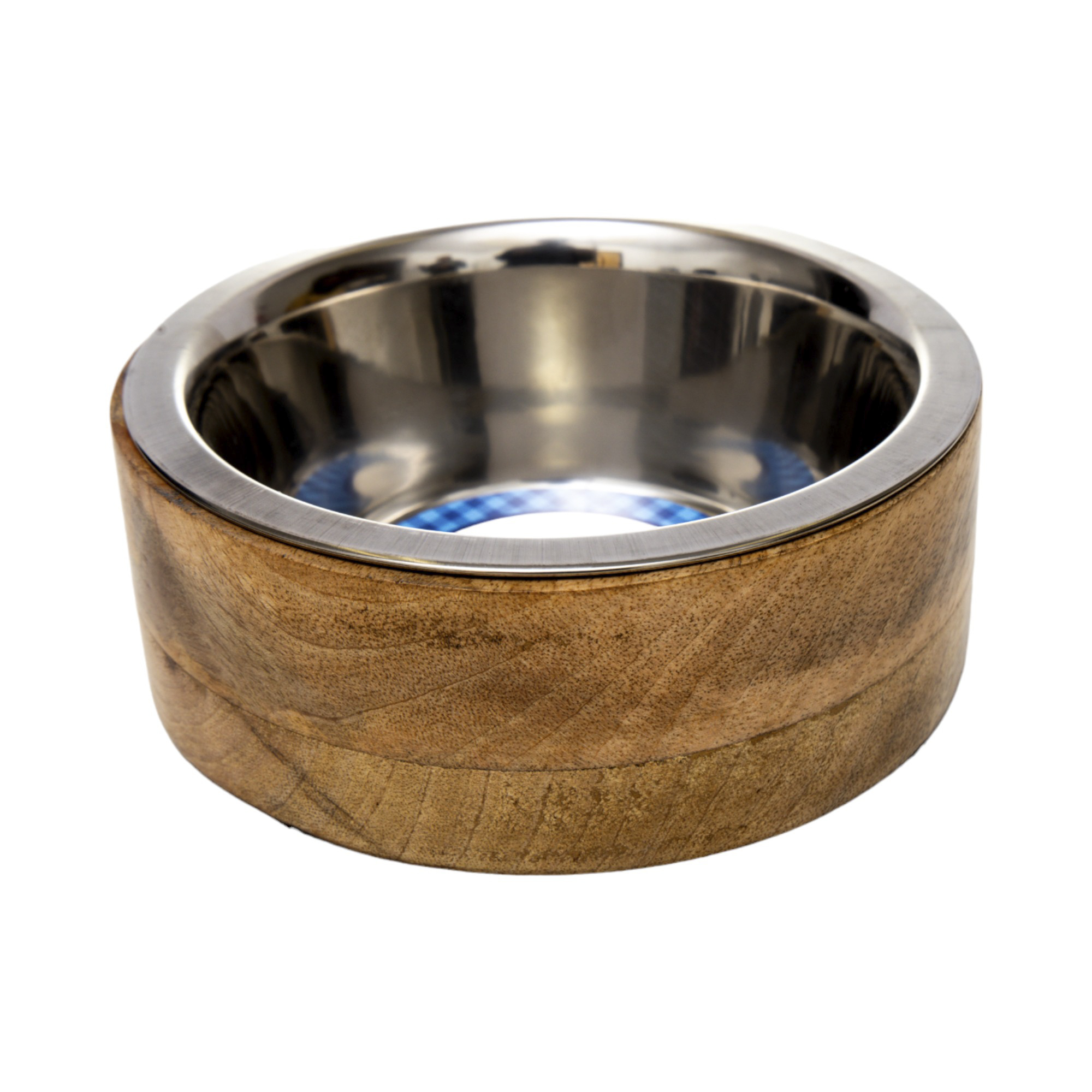 Country Living Stainless Steel Dog Bowl with Cylindrical Mango Wood Holder, 1 Quart