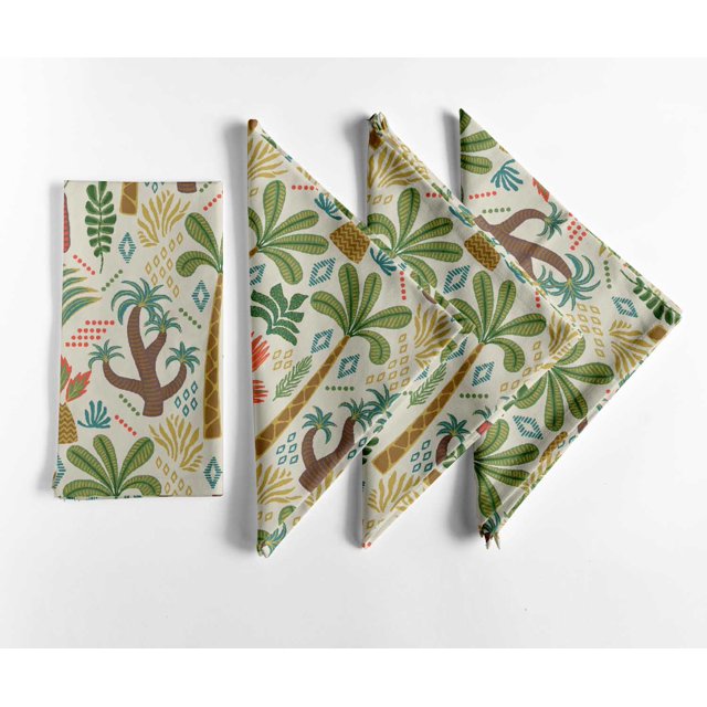 Vargottam Luxury Cotton Canvas Napkins - Set of 12, 20-Inch Beige Tree Pattern, Premium Thick Cloth Napkins for Elegant Dining & Special Occasions - Soft, Absorbent & Machine Washable