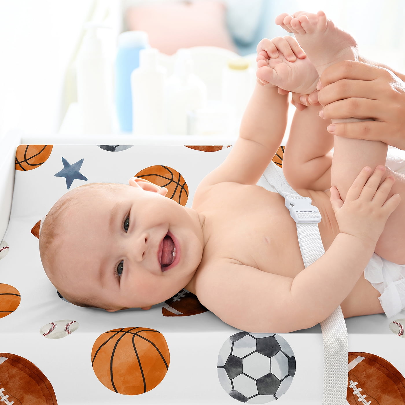 Sweet Jojo Designs Watercolor Sports Theme Boy Changing Pad Cover Sheet