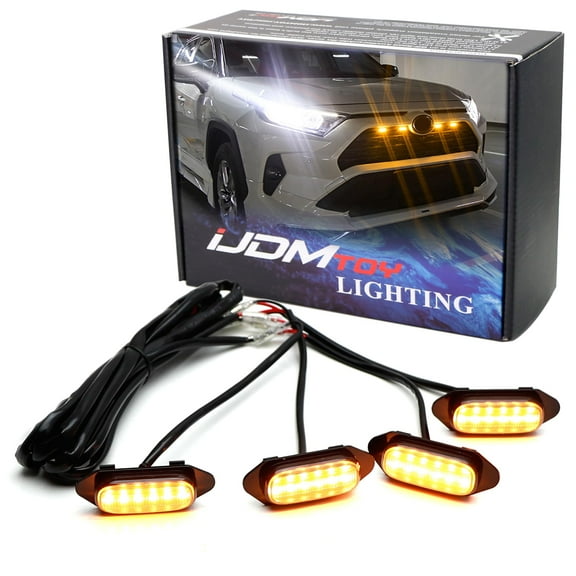 Smoked Lens Front Grille TRD Style Amber Yellow LED Grill Lighting Kit For Toyota 2019-up RAV4, Includes (4) 12-SMD Smoke Cover LED Grille Lights & Wiring Harness