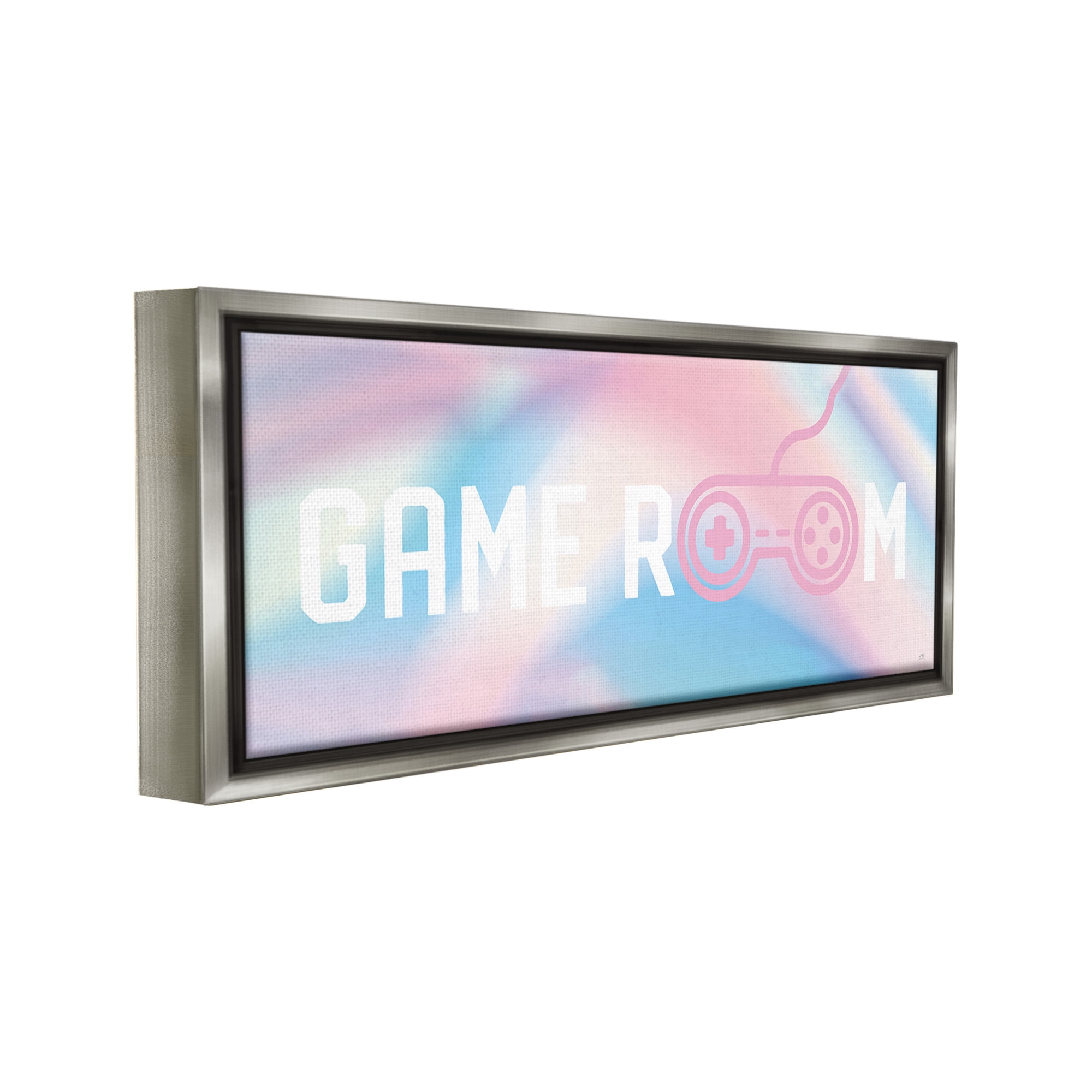 Stupell Industries Pastel Game Room Typography Painting Gray Floater Framed Canvas Art Print Wall Art, 25 x 11