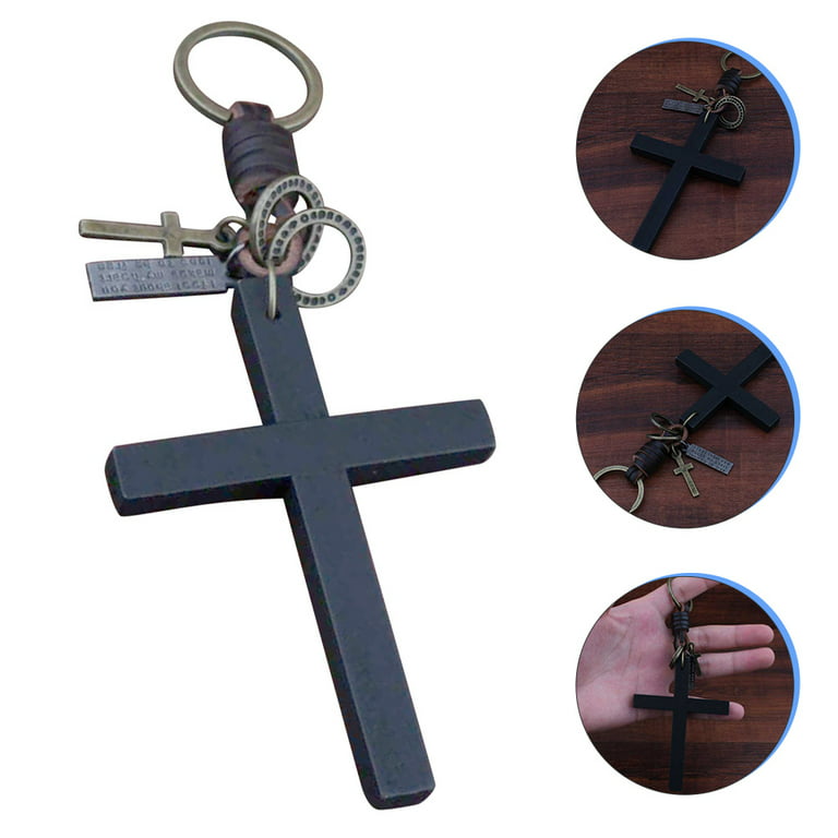 Tinksky Retro Leather Cross Keychain Religious Cross Keychain Decoration Lovers Pendant Gift, Adult Unisex, Size: 15x5x1CM