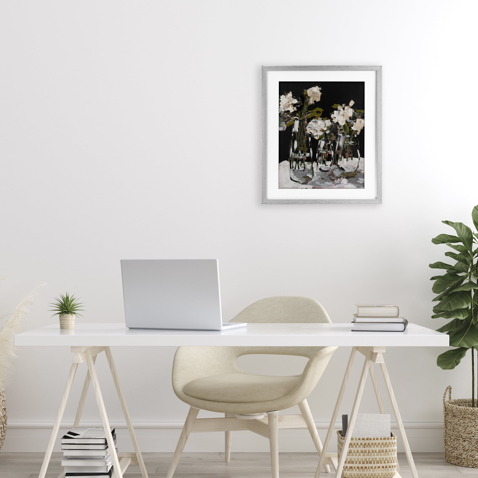 Stupell Industries Three Flower Vases on Black Gray Framed Print Under Glass, design by Jane Slivka