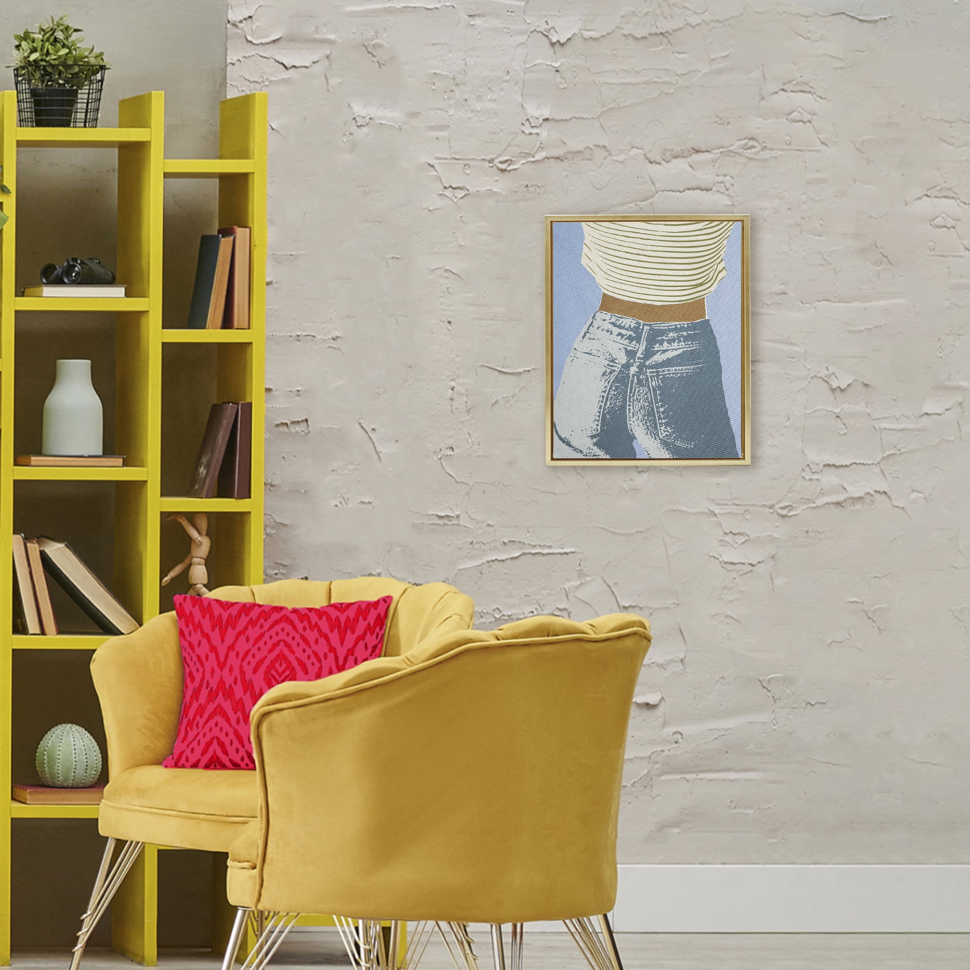 Stupell Industries Vintage Jeans & Tee Gold Framed Floater Canvas Wall Art, design by Victoria Barnes