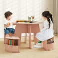thumbnail image 2 of OLAKIDS Toddler Table and Chair Set with 4 Storage Stools, Wooden Flower Shaped Nesting Table with Blackboard Drawers, Children Multi-Activity Table for Art Crafts Draw Read Boys Girls 3+, 2 of 9