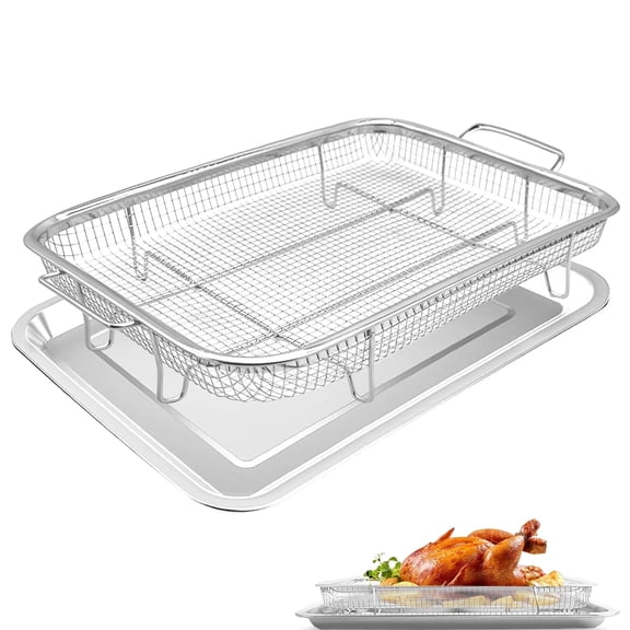 GWY Air Fryer Basket for Oven, 2 Pieces 15.5"x11.6" Non-Stick Steel Mesh Grill Basket, Dishwasher Safe