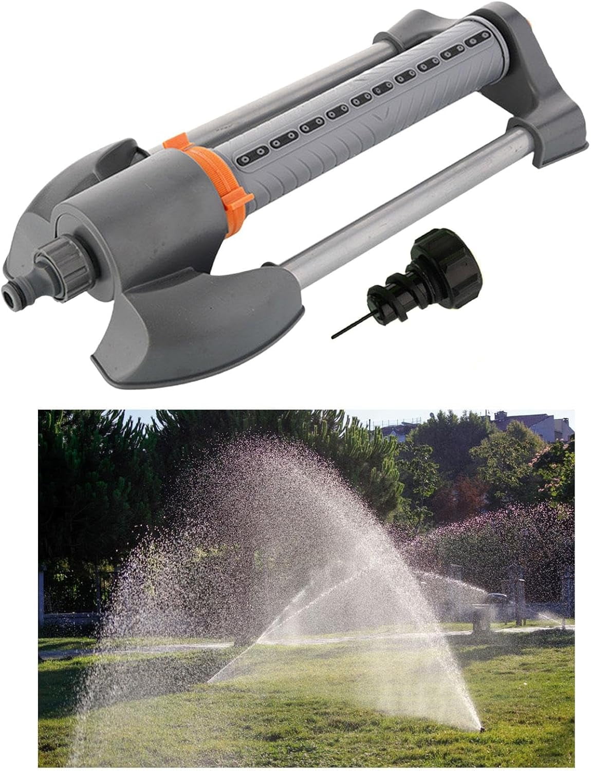 Oscillating Sprinkler Water Sprinkler, Improve Irrigation Efficiency, Water Saving Lawn Sprinkler Multifunctional for Garden, Gray 20 Holes