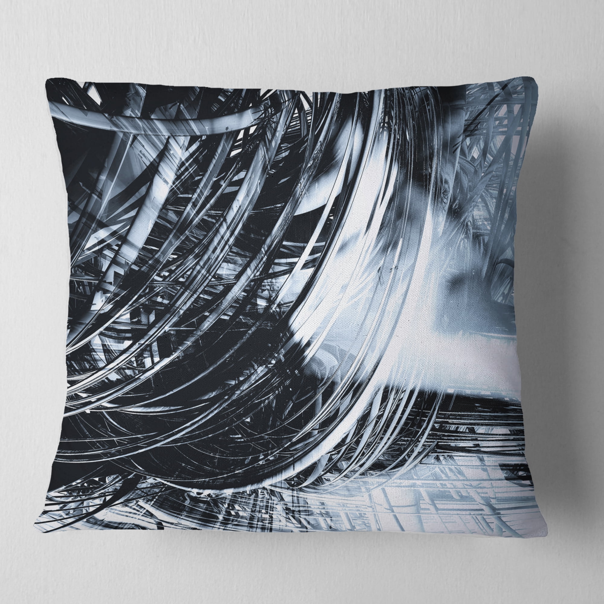 Designart 3D Abstract Art Black Spiral - Abstract Throw Pillow - 18x18