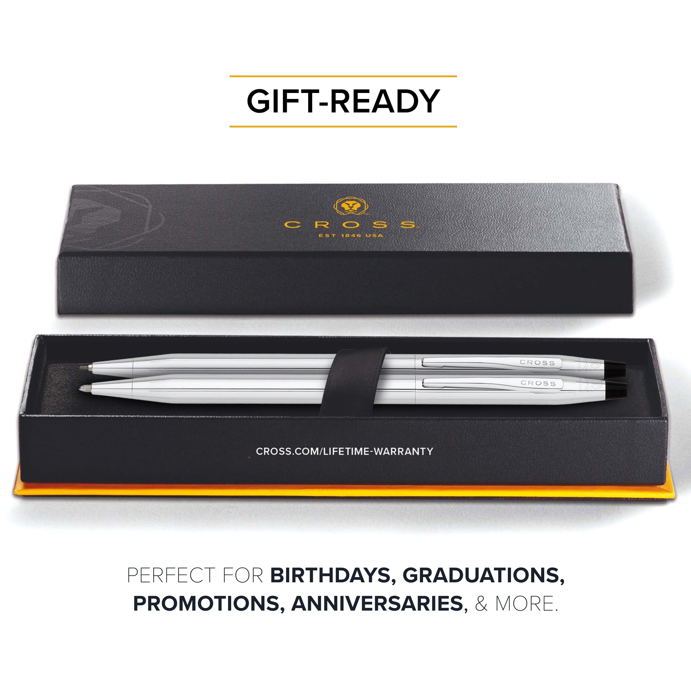 Cross Classic Century Refillable Medium Ballpoint Pen And 0.7mm Pencil Set, Includes Premium Gift Box - Lustrous Chrome