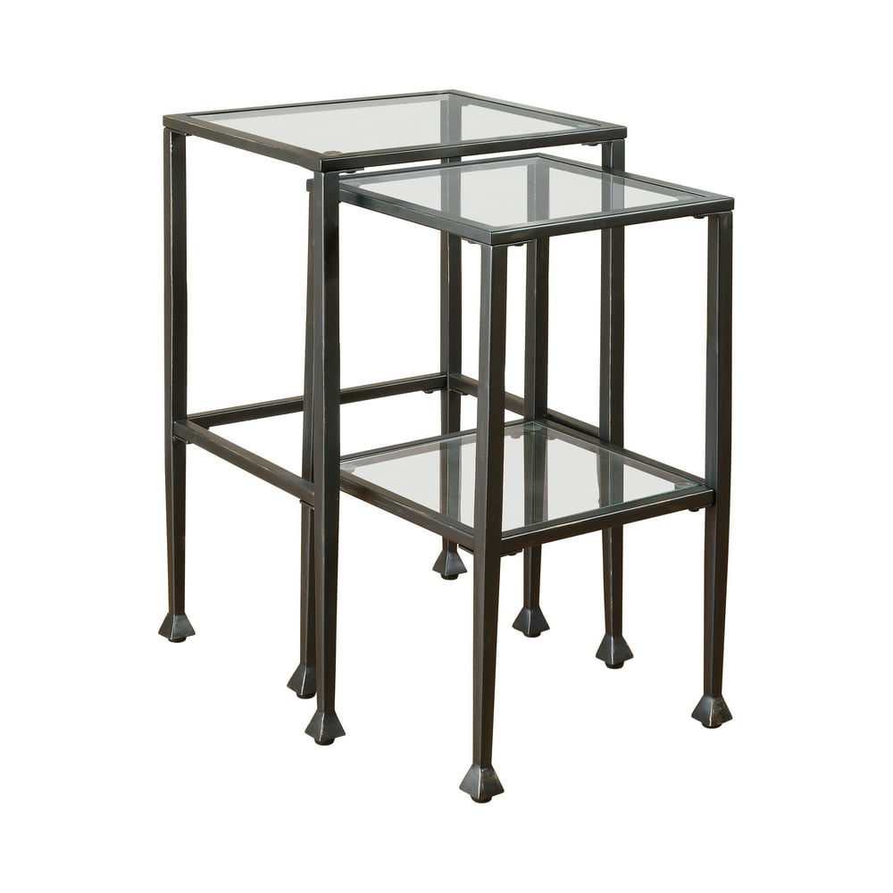 2piece Glass Top Nesting Tables Black