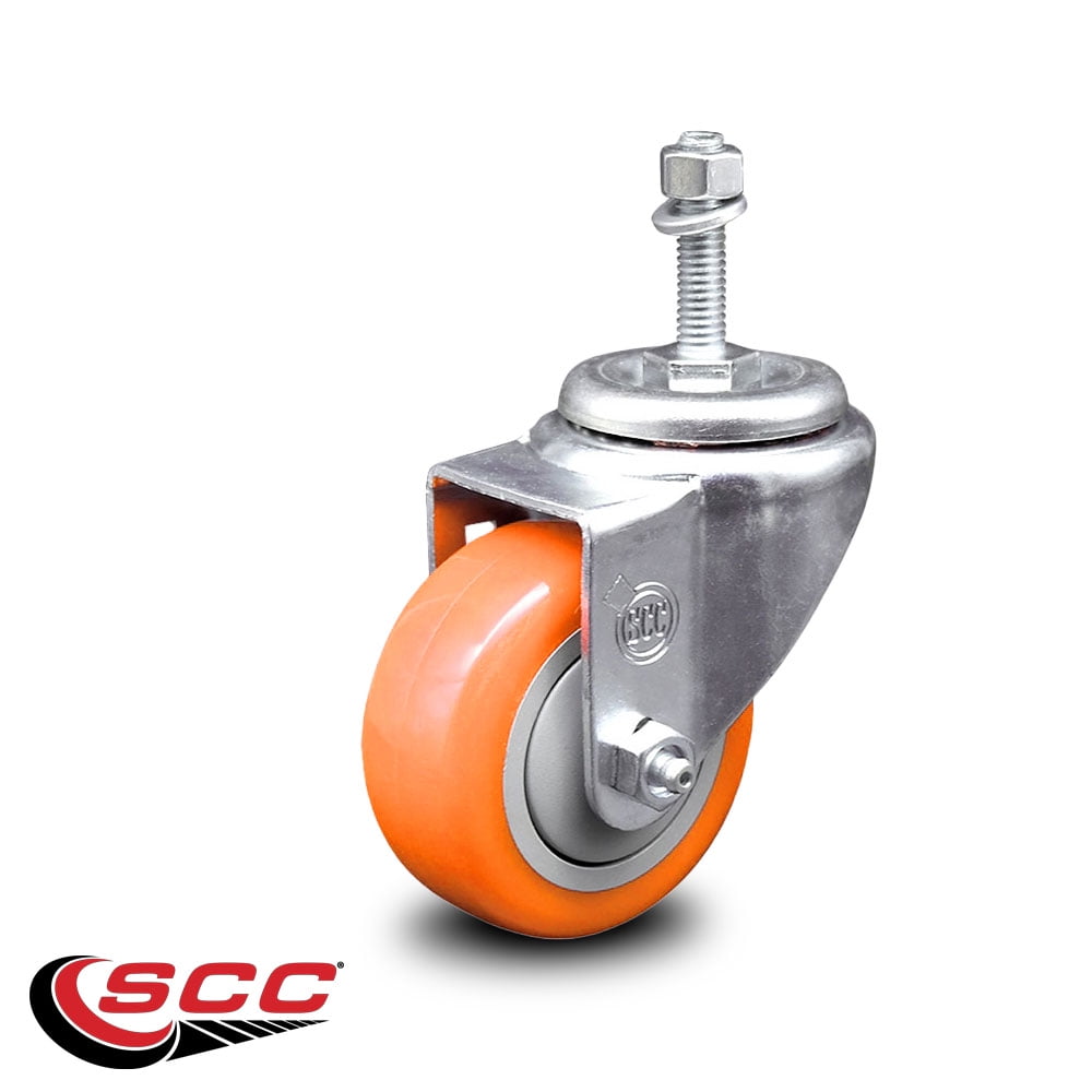3 Inch Orange Polyurethane Wheel Swivel 10mm Threaded Stem Caster SCC