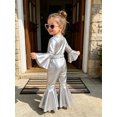 thumbnail image 6 of vastwit Little Girls Shiny Metallic Flare Jumpsuit Disco Themed 70s Birthday Party Outfit Silver 5T, 6 of 7