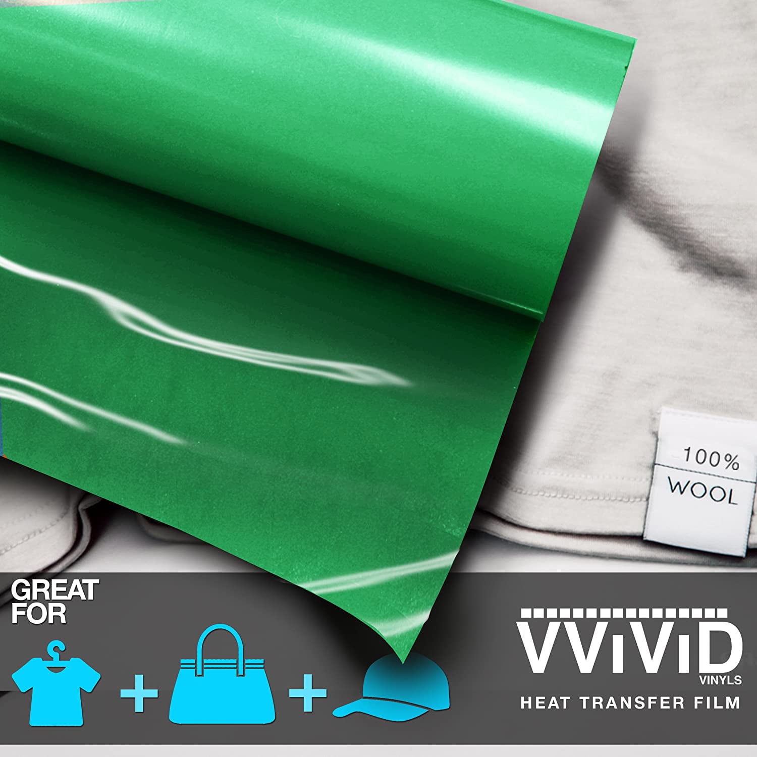12 Inch x 15ft Roll VViViD HTV Green Heavy-Duty Iron-on Heat Transfer Vinyl Film