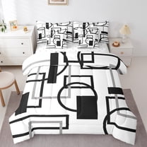 Manfei Modern Circle Abstract Bedding Comforter Set 7-Piece, Geometric Stripe King Bedding Sets, Chic Minimalst Reversible Bed Sheets, Breathable Home Decor