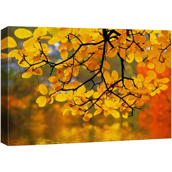 wall26 Impression sur Toile Art Mural Feuilles Jaunes dans la Forêt avec Effet de Caméra Bokeh Photographie Florale Nature Réalisme Bohème Paysage Relax/calme Cool pour Salon, Chambre, Bureau - 12"x18 Pouces