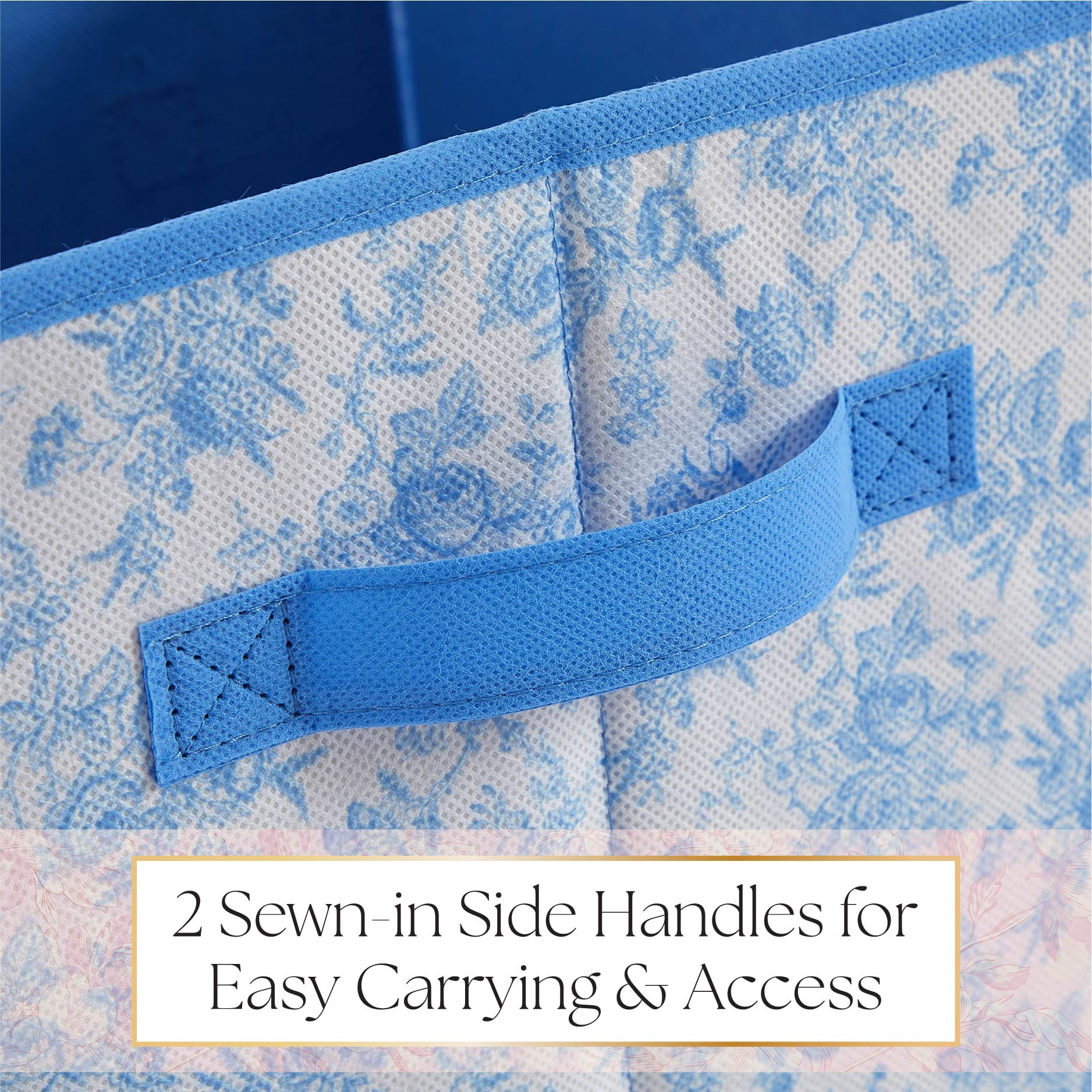 Urban Shop Petals and Pearls Collapsible Storage Cube, Toile Blue