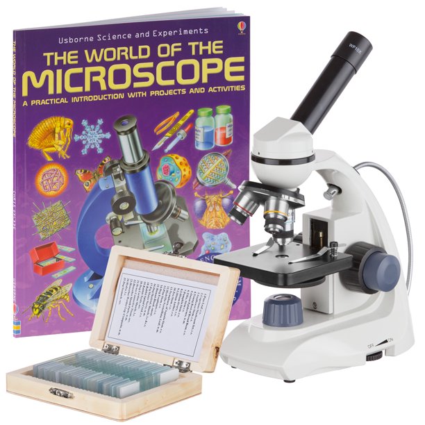 AmScope 40X1000X Dual LED Portable Compound Microscope with 25 Slides
