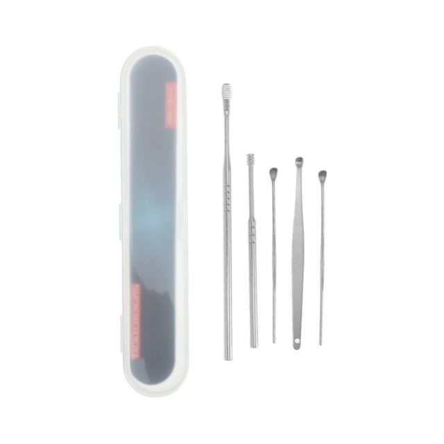 Unique Bargains 5 Pcs Single-spiral Earwax Cleaning Tool Kit Silver Tone