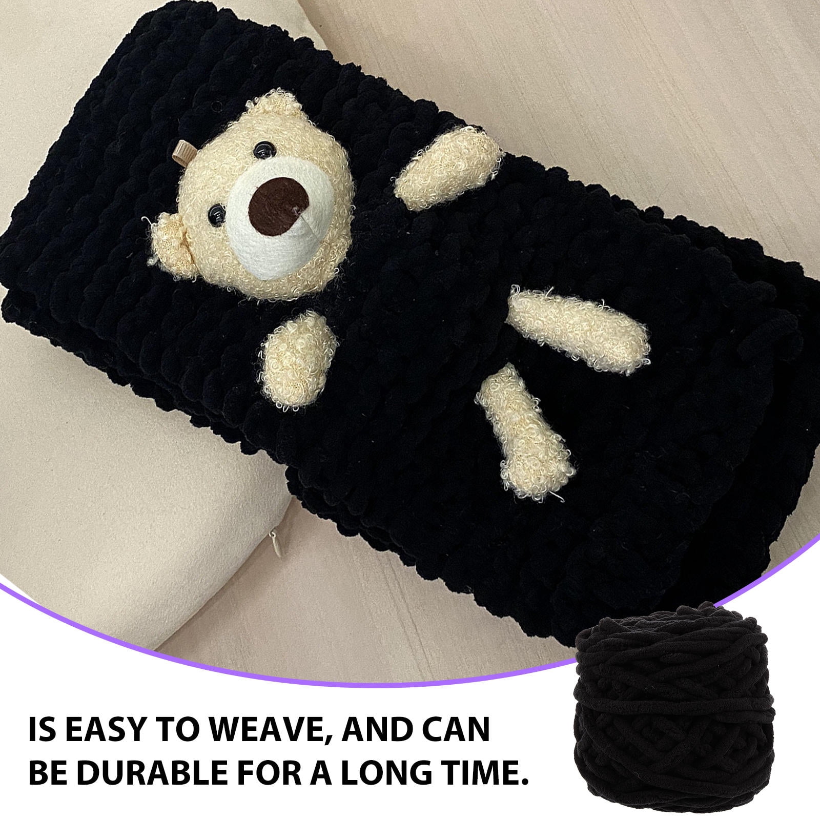 FONDOTIN Soft Chunky Acrylic Yarn for Knitting, Crocheting & Weaving - Comfortable Black Craft Thread for Projects