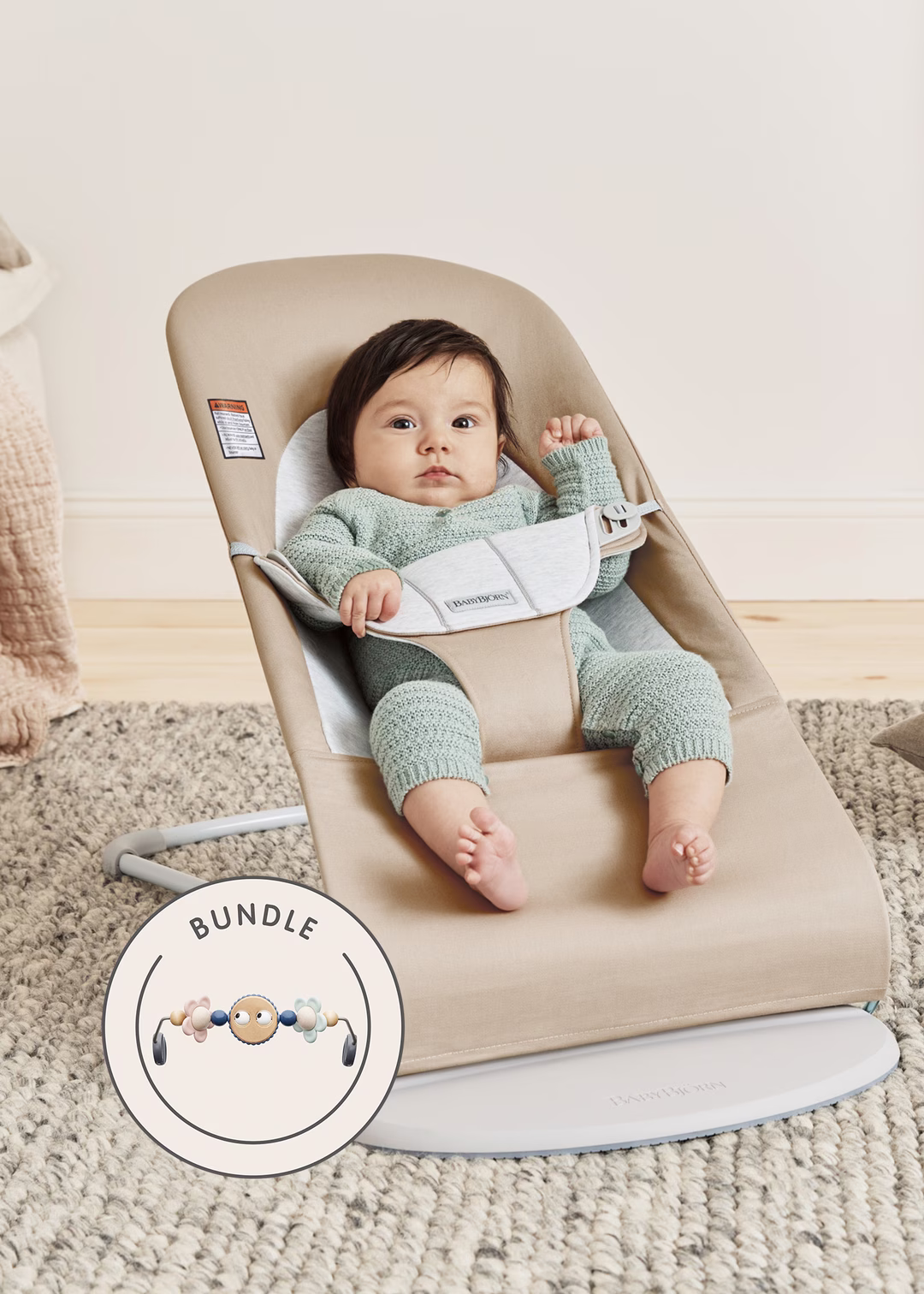 thumbnail image 3 of BabyBjorn Baby Bouncer Balance Soft Beige/Gray with Toy Googly Eyes Pastels, 3 of 5