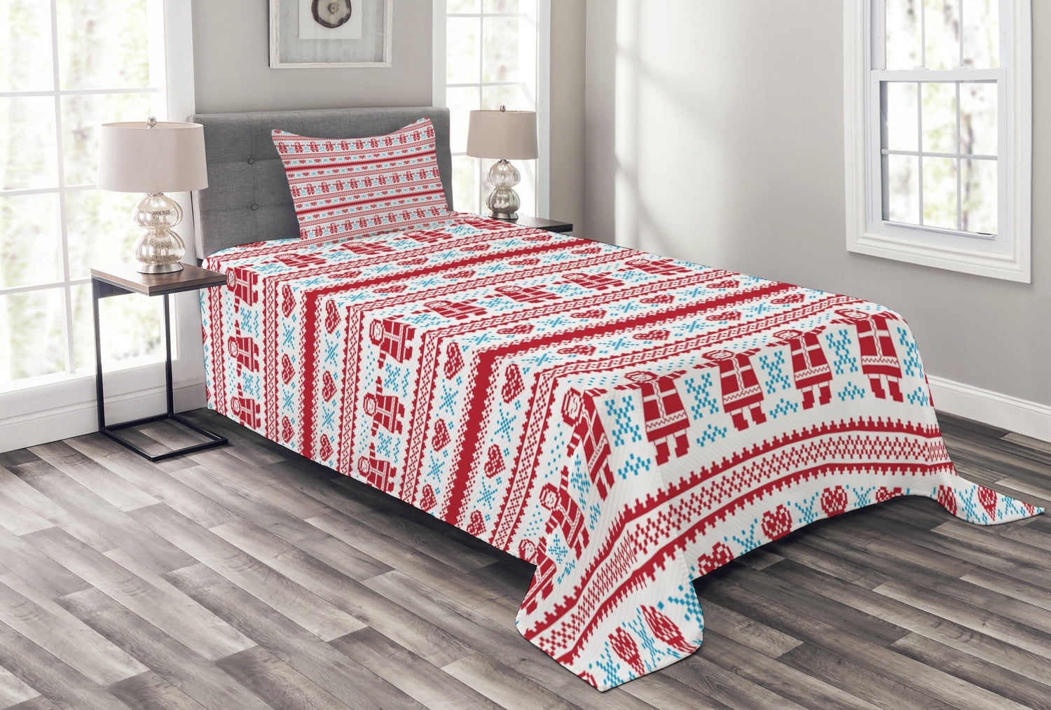 Nordic Bedspread Set Twin Size, Christmas Pattern with Winter