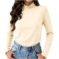 thumbnail image 3 of Base Layer Tops for Women, Long Sleeve Crew Neck Shirts with Comfort Stretch Fabric, Soft Casual Winter Wear | VerBelle,Beige L, 3 of 8