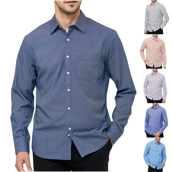 DDAPJ pyju Mens Oxford Shirt Long Sleeve Business Casual Button Down Shirts Regular Fit Formal Dress Shirt with Pocket Dark Blue L