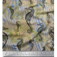 thumbnail image 1 of Soimoi Modal Satin Fabric Texture & Sea Horse Ocean Print Fabric by The Yard 42 Inch Wide, 1 of 3