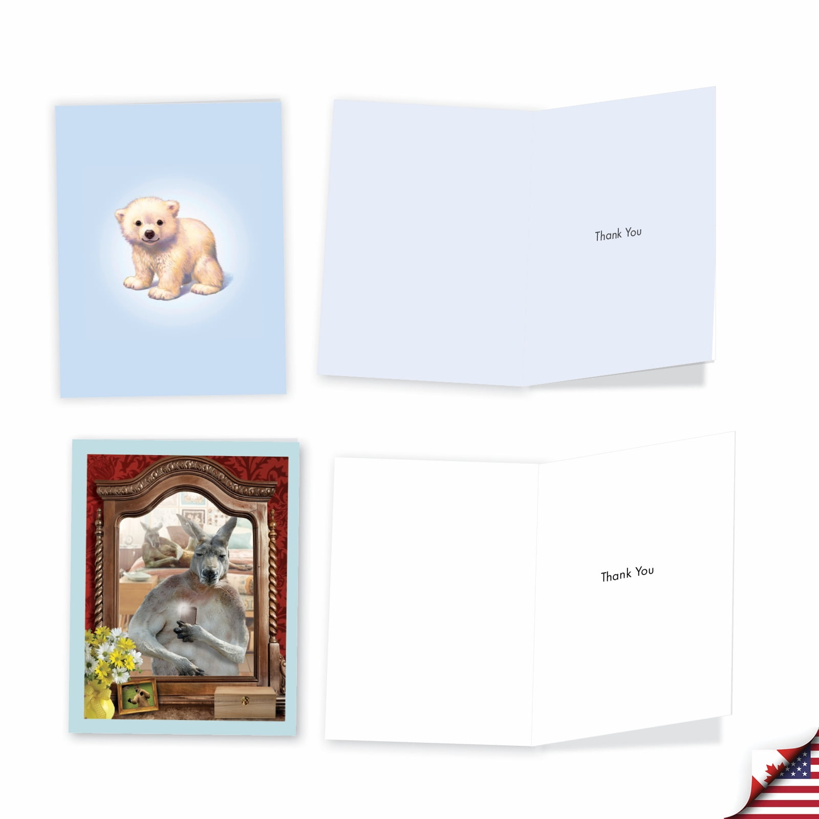 The Best Card Company 36 Assorted Thank You Notecards Bulk Box Set 4 x 5.12 Inch with Envelopes (6 Designs, 6 Each) Animal Attractions AM7801TYG-B6x6