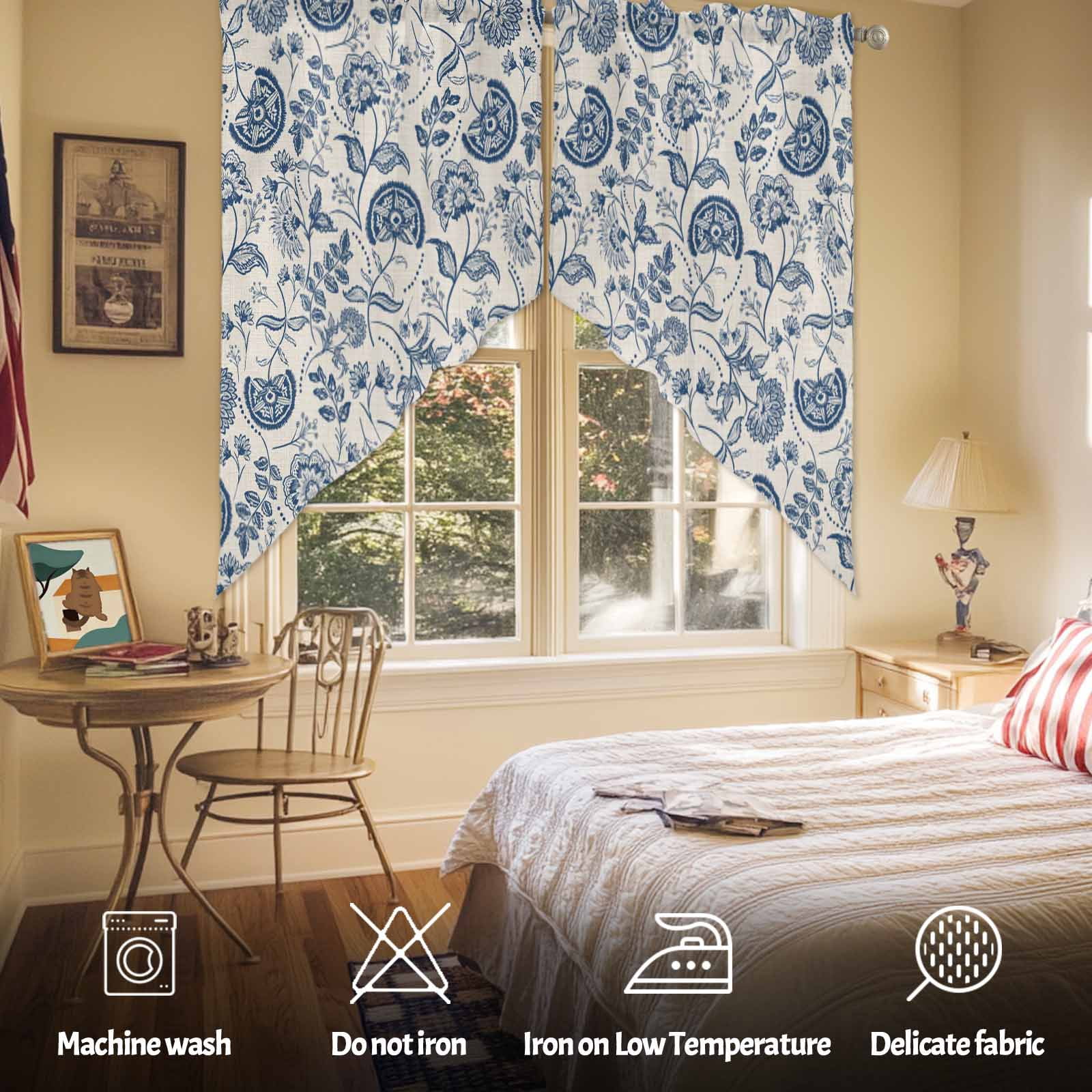 Farmhouse Navy Blue Floral Swag Valances for Windows 2 Pack Linen Boho Paisley Flower Rustic Swag Kitchen Curtains 63 Inches Long Rod Pocket Short Window Treatment for Kitchen Bathroom 36"x63"