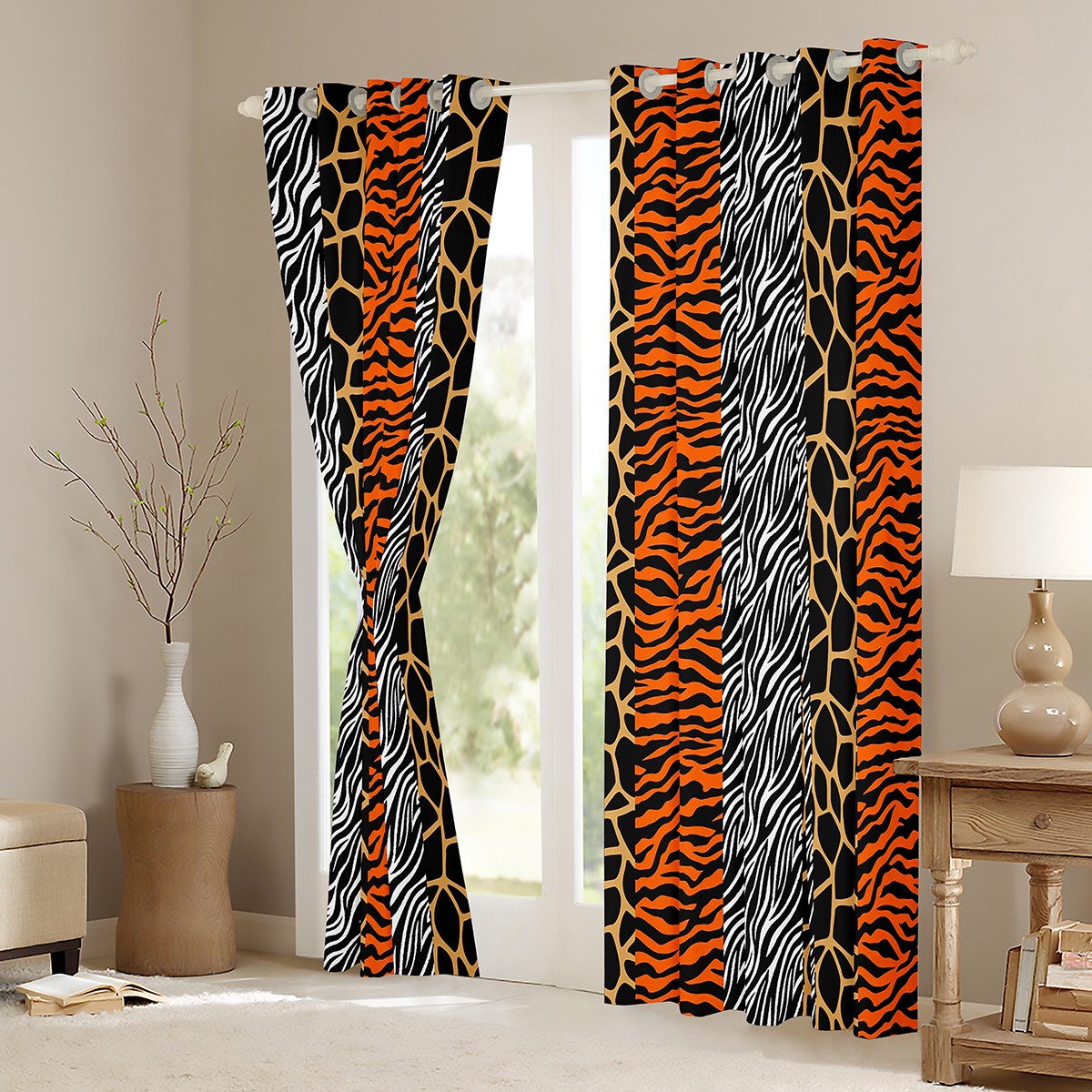Homewish Fashion Cheetah Print Black Out Curtains, Wildlife Leopard Lover Curtains Pack of 2 (42x63 Each), Modern Art Orange Polkadots Bedroom Curtains, Curtains and Drapes Room Decor