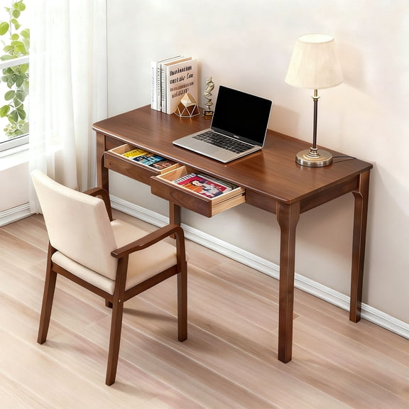 S-HOME Solid Wood Desk with Smooth Edges in Natural Finish 47 Inch Standing Desk for Home Office and Small Spaces