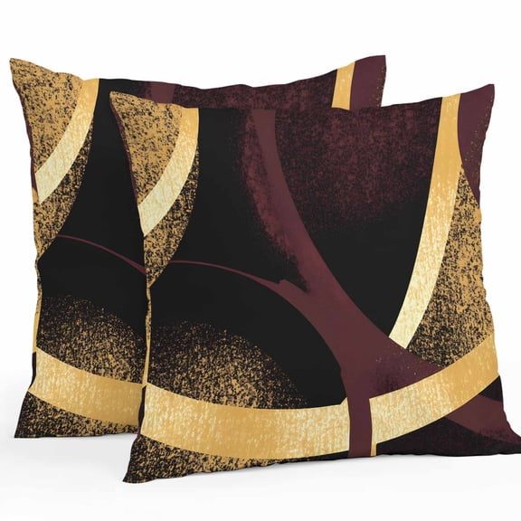 Vintage Art Outdoor Pillow Covers Pack of 2 Abstract Dark Red Gold Shape Graffiti Waterproof Throw Pillow Covers Decorative Cushion Cases for Patio Garden Tent Balcony Couch 20x20 inch