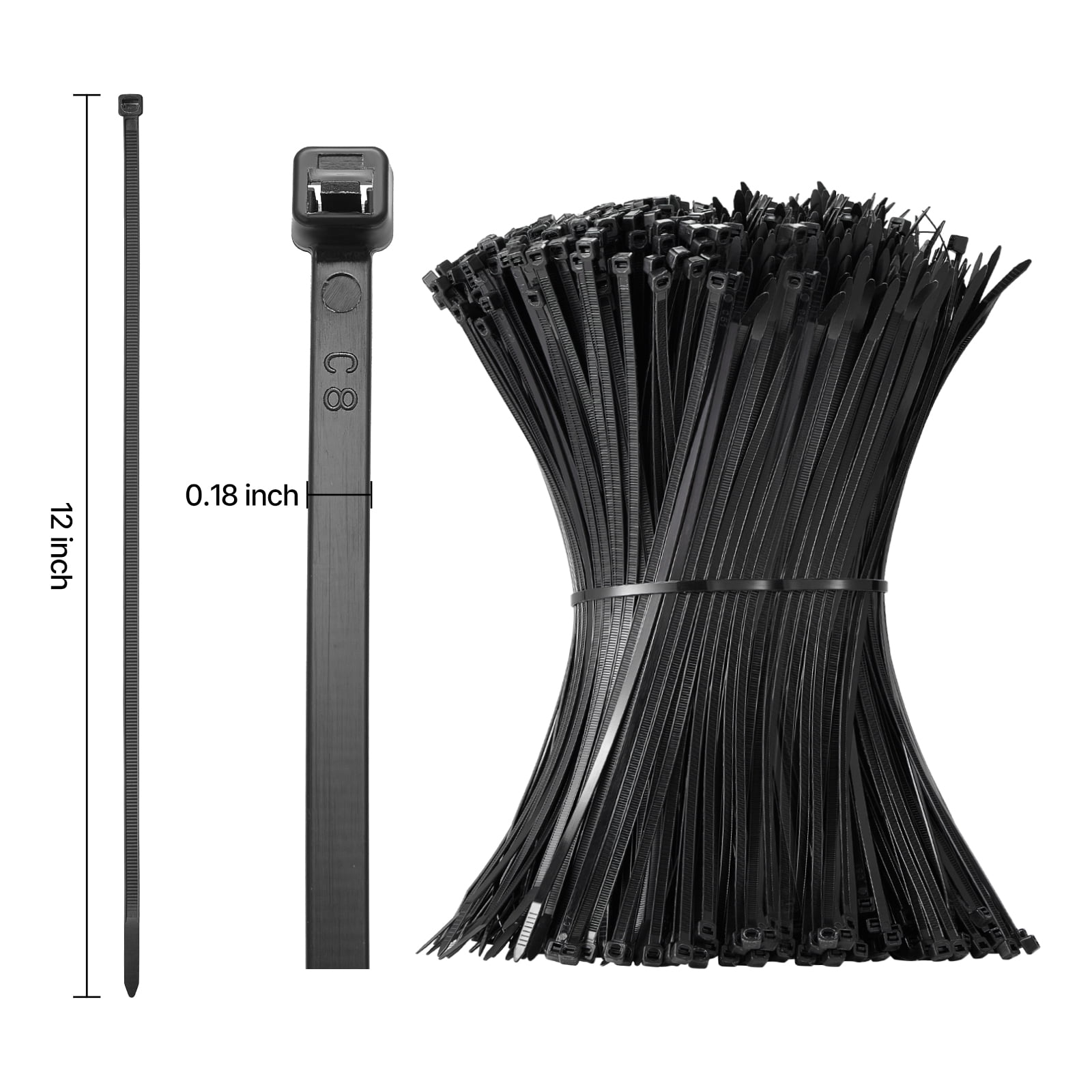 VEVOR 1000 Pack Cable Zip Ties, 12-inch Heavy Duty Cable Wire Ties with 50LBS High Tensile Strength, Multi-Purpose Self-Locking Nylon Tie Wraps, Heat & Cold Resistant for Indoor and Outdoor Use