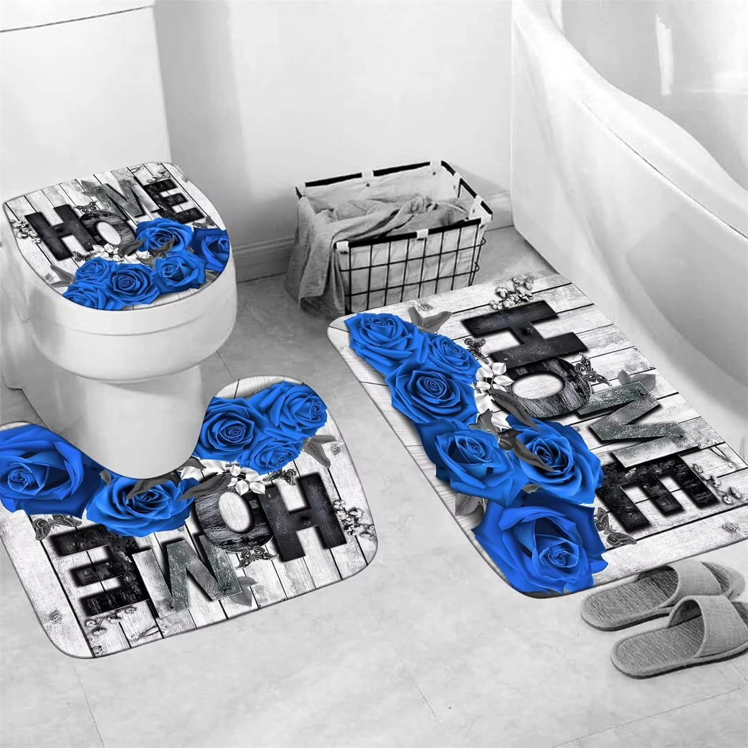 Red Rose 4 Pcs Shower Curtain Sets Non-Slip Rugs Bath Mat Toilet Cover U Shaped Mat Black Red Shower Curtain with 12 Hooks Red Rose Bathroom Set