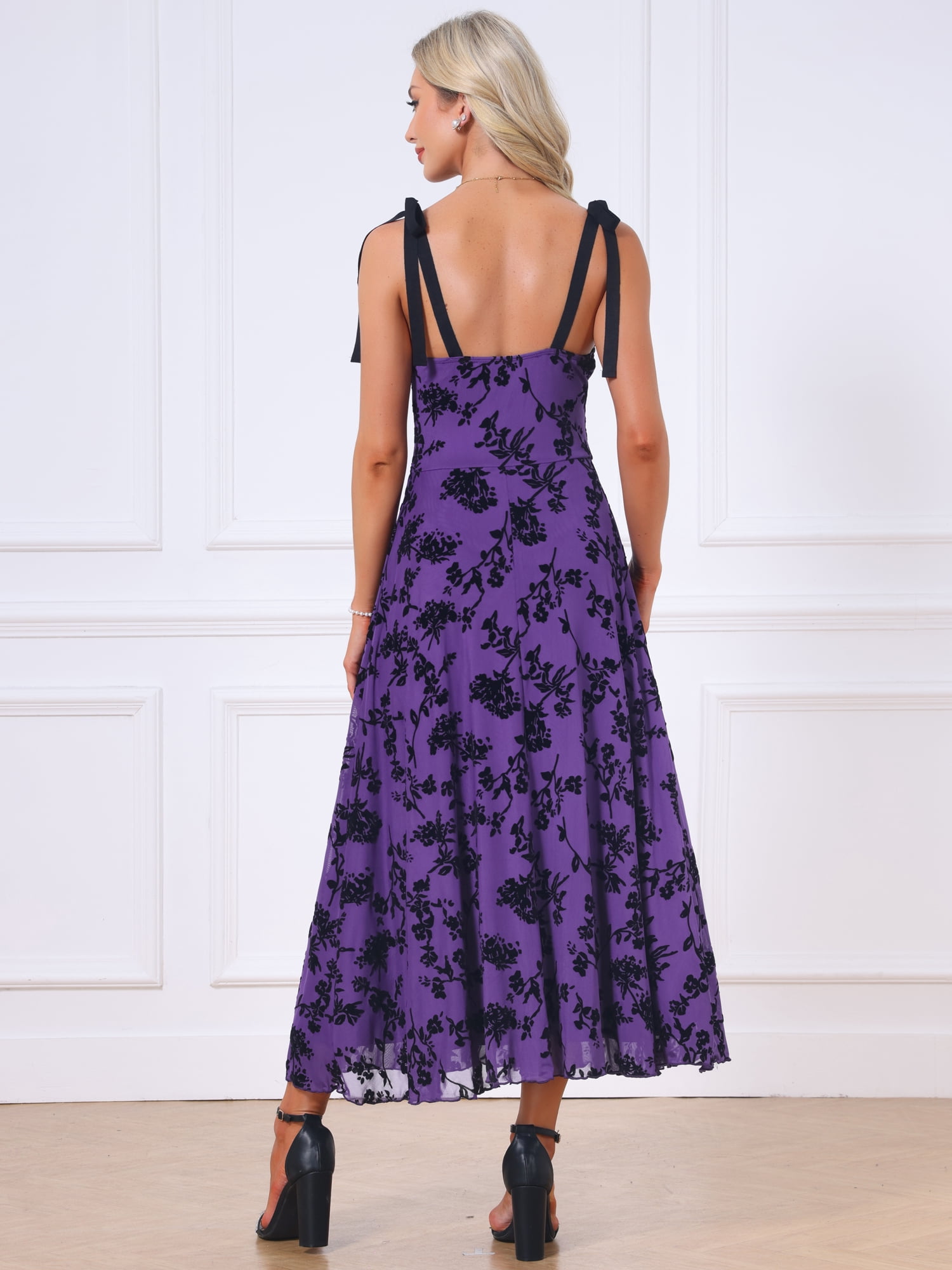 DARING DIVA Women's Gothic Floral Print Sleeveless Crew Neck Cocktail Dress M Dark Purple