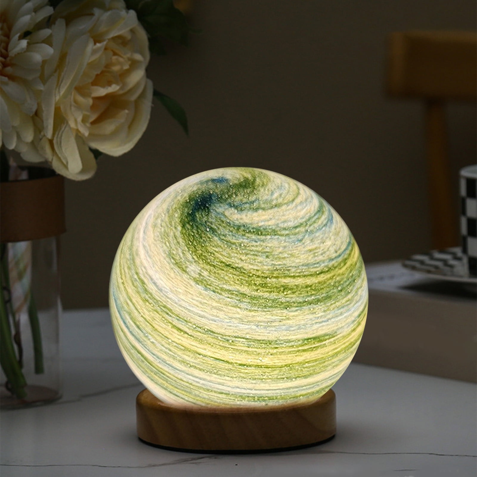 Gnmfd LED 3D Dimmable Planet Glass Ball Night Light USB Powered Mood Lamp for Bedroom, Bedside Table, Home Decoration, Romantic Night Light Gift, Lights for Room, Night Lights Plug Into Wall