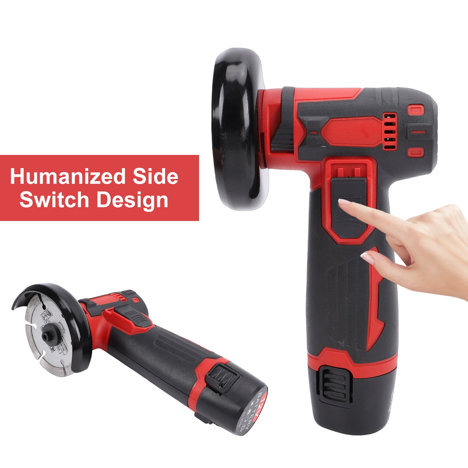 Mixfeer 12V Cordless Angle Grinder Kit, 19500rpm Mini Electric Angle Grinding Tool with 2pcs 1500mAh Batteries and 6-Cutting Discs for Cutting, Polishing, Grinding, Rust Removal